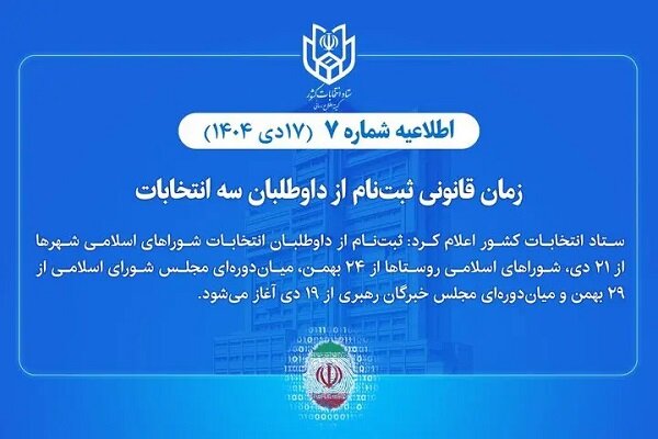 زمان قانونی ثبتنام از داوطلبان سه انتخابات اعلام شد زمان قانونی ثبتنام از داوطلبان سه انتخابات اعلام شد