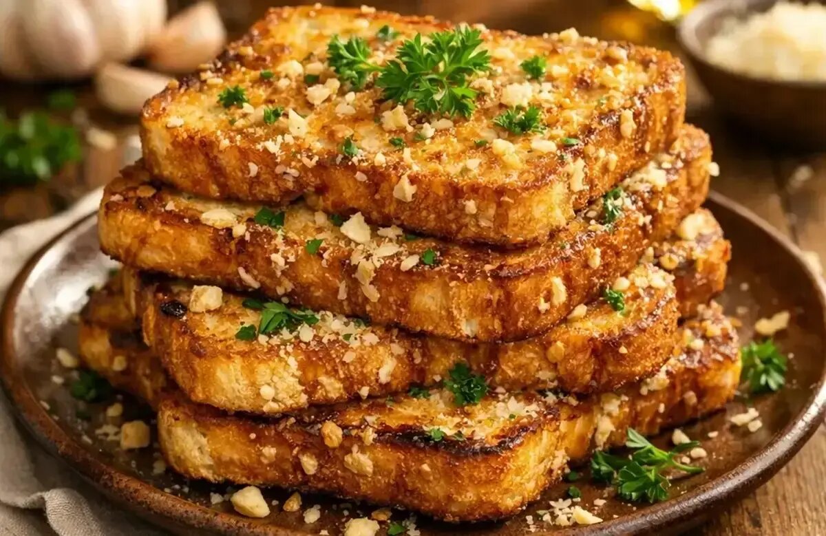 تست فرانسوی خوشمزه با عطر سیر و پنیر پارمسان تست فرانسوی خوشمزه با عطر سیر و پنیر پارمسان
