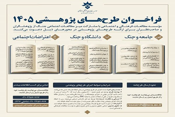 فراخوان پژوهشی باتمرکز بر جنگ، دانشگاه و اعتراضات اجتماعی منتشر شد فراخوان پژوهشی باتمرکز بر جنگ، دانشگاه و اعتراضات اجتماعی منتشر شد