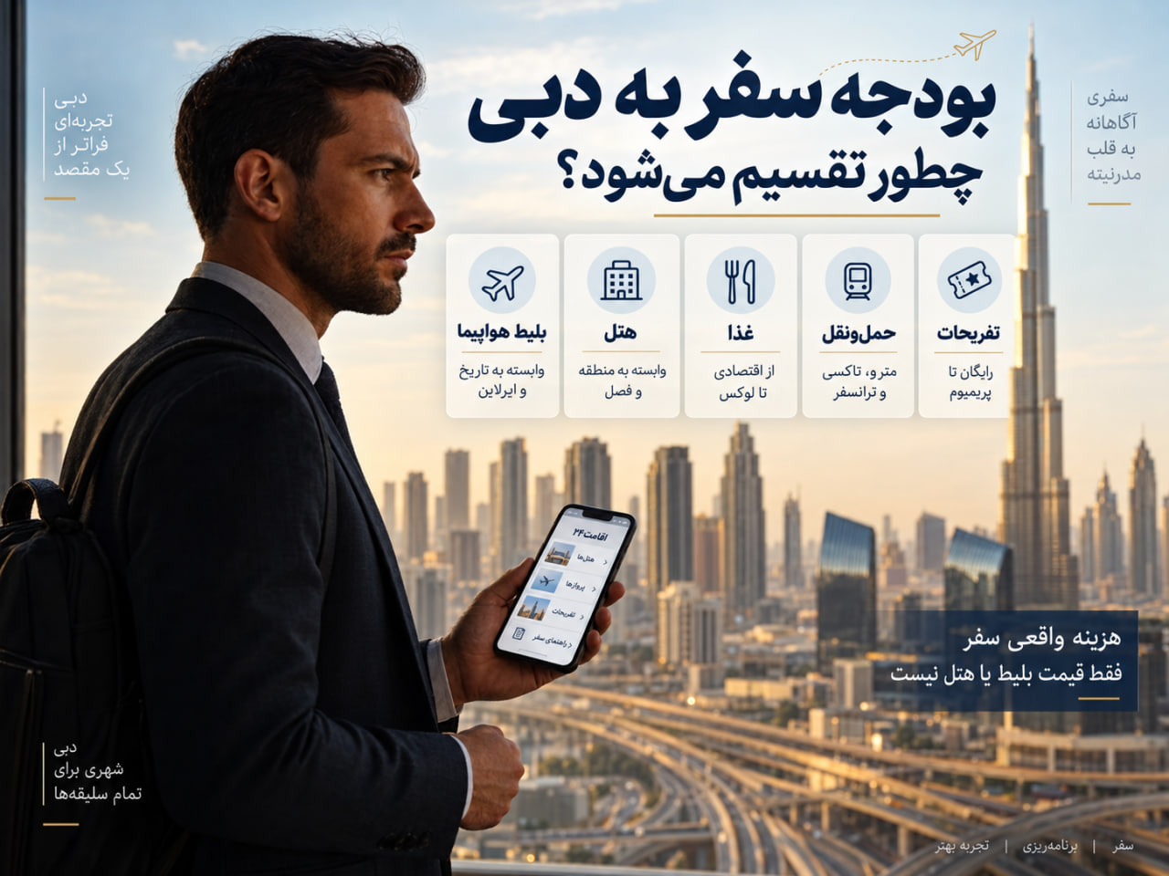 هزینه سفر به دبی در سال ۲۰۲۶؛ از بلیط و هتل تا هزینه زندگی در امارات هزینههای اصلی سفر به دبی