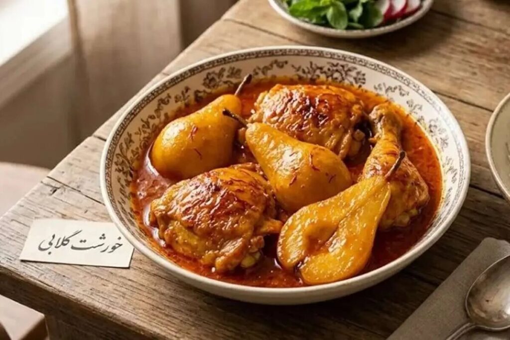 خورشت گلابی با مرغ؛ ترکیب هوشمندانه طعمهای میوهای و زعفرانی خورشت گلابی با مرغ؛ ترکیب هوشمندانه طعمهای میوهای و زعفرانی